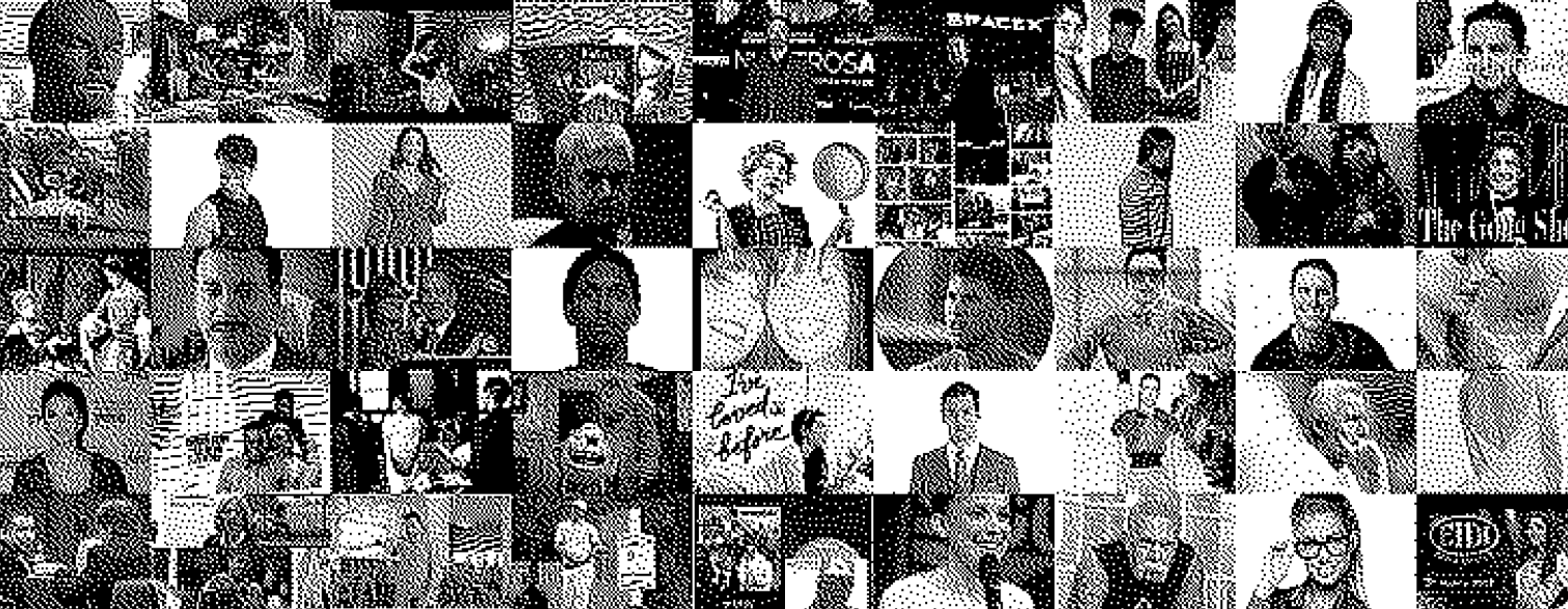A dithered image of a grid of images selected from a dataset